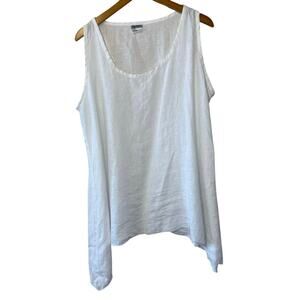 Just Jill Linen Boho White Handkerchief Hem Flowing Tank Top Blouse Large